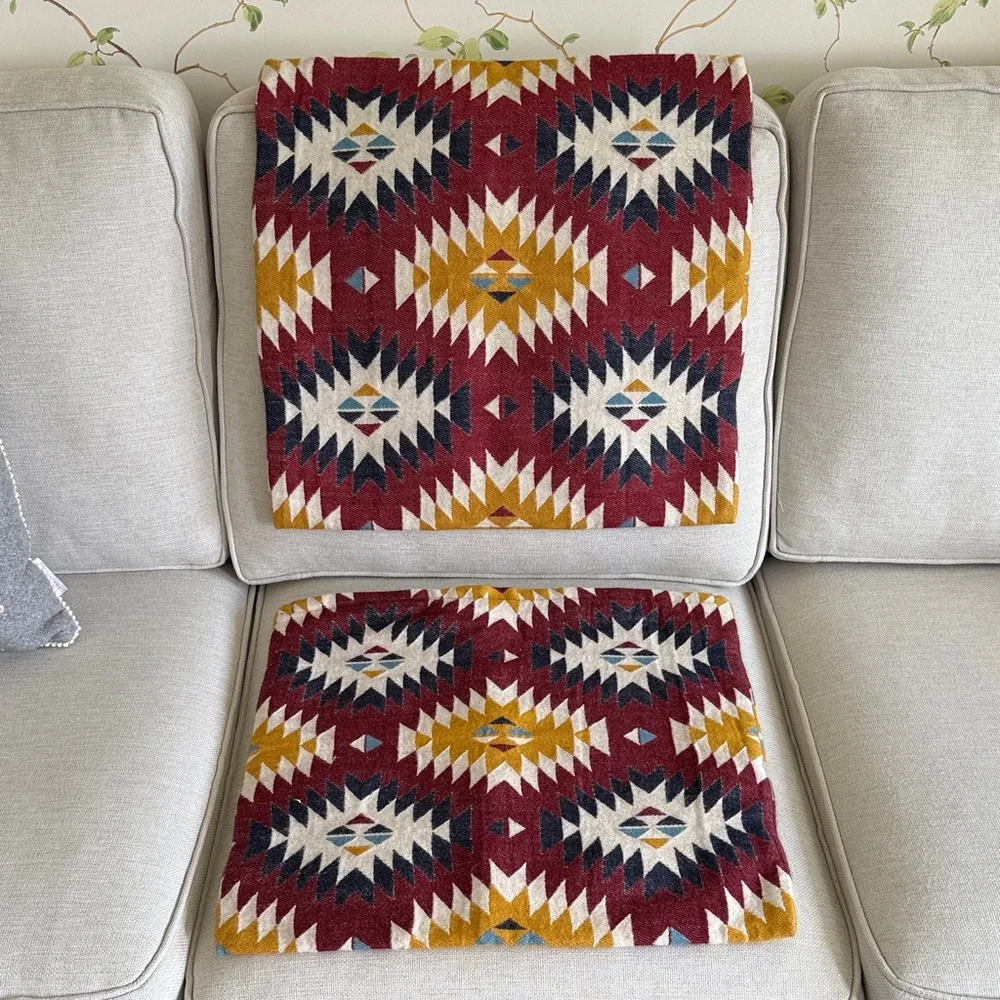 IKEA Fransine Southwestern Aztec Pillow Covers Burgundy, Navy & Gold